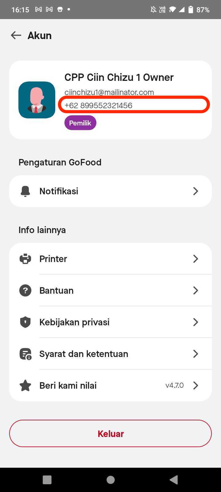 Check Phone Number in Account Page