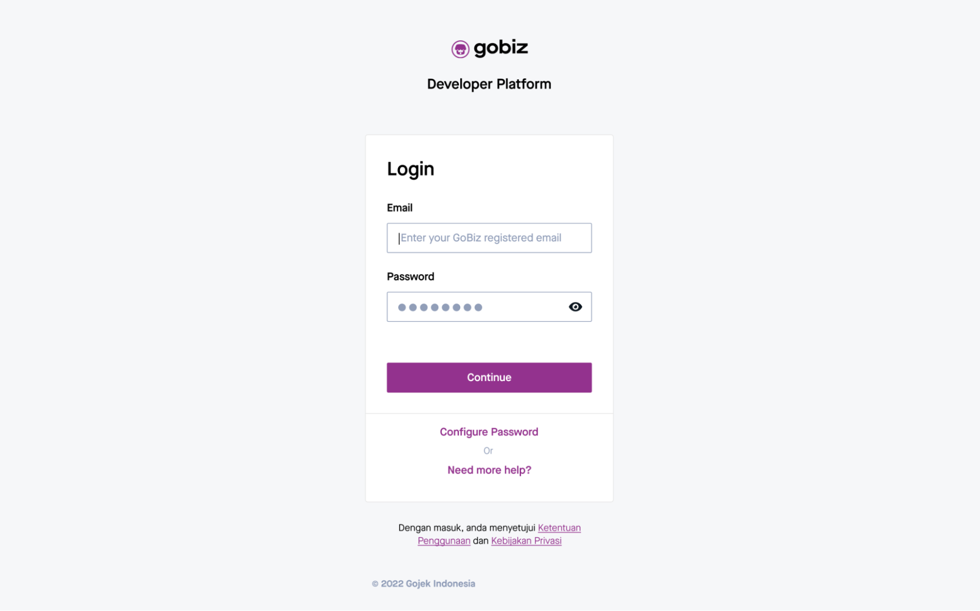 Login Form Gobiz Devportal