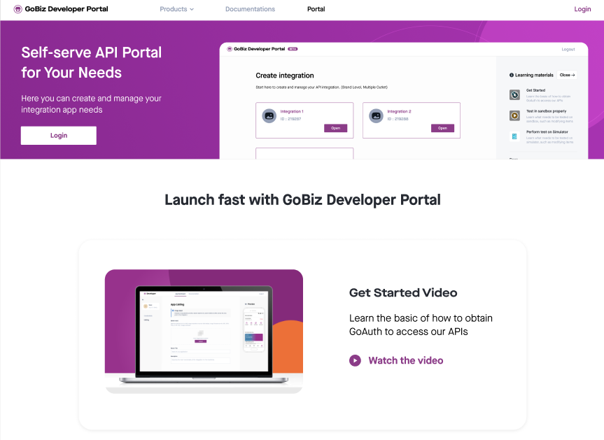 Login Gobiz Devportal