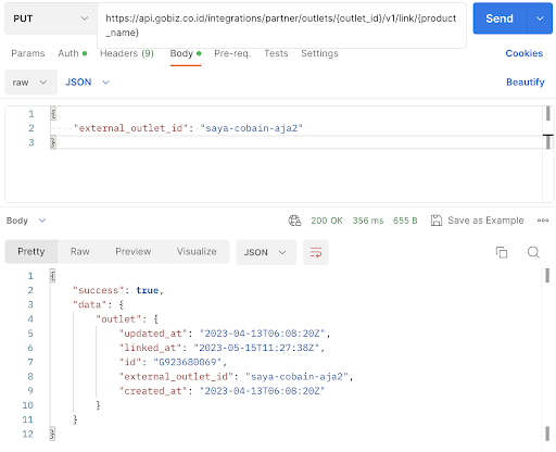 response on link api