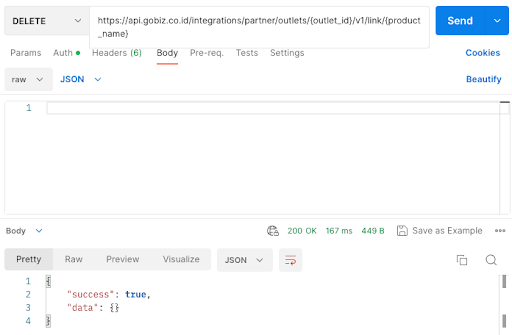 response on unlink api